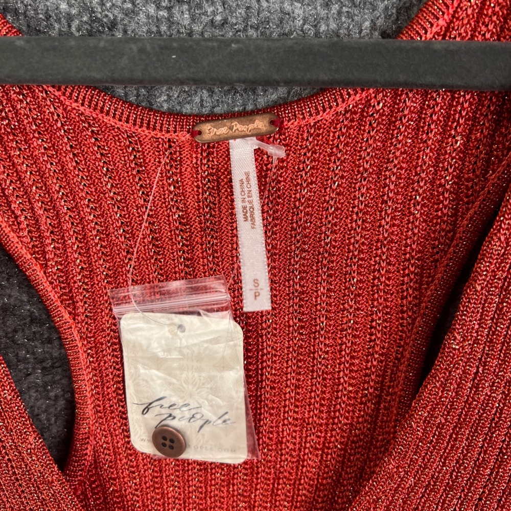 NEW Free People Seascape Vest Rouge Metallic Knit Button Front Cropped Vest S - Picture 6 of 10